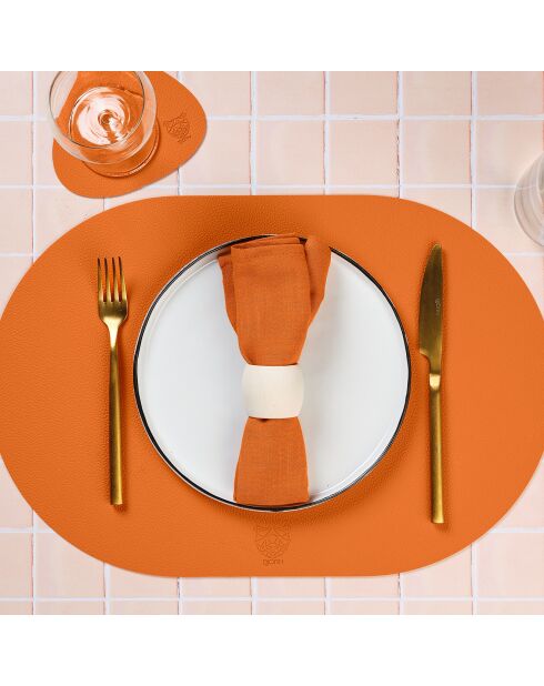 6 Sets de table ovales réversibles orange/chocolat -  44.5x30x0.18 cm