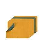 6 sets de table rectangulaires réversibles jaune moutarde/vert sapin -  44.5x30x0.18 cm