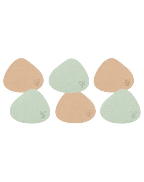 6 Sous-verres curves réversibles rose/vert -  13x11x0.18 cm