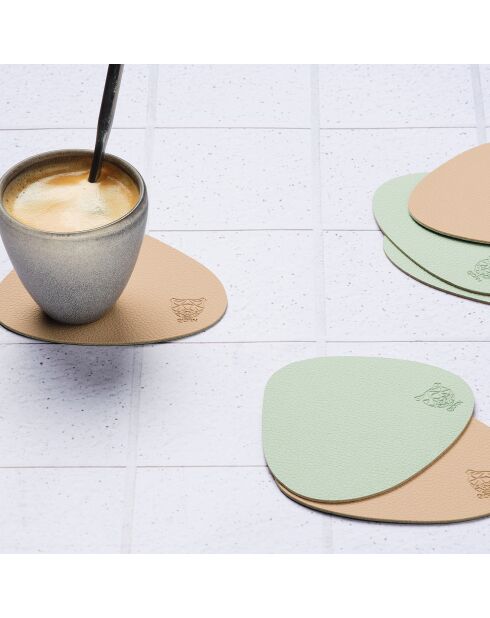 6 Sous-verres curves réversibles rose/vert -  13x11x0.18 cm