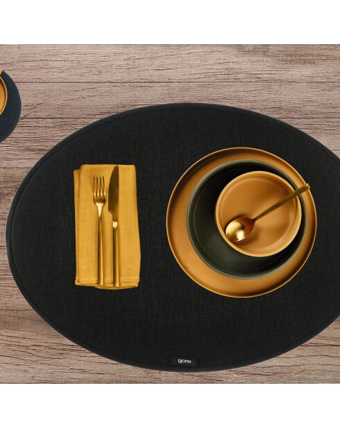 6 Sets de table ovales noirs -  45x33x0.3 cm