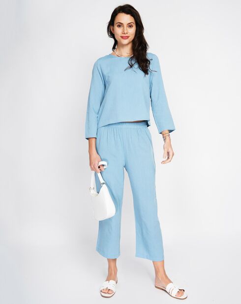 Ensemble Top & Pantalon en Lin mélangé azur