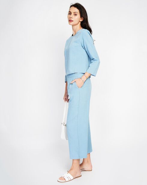 Ensemble Top & Pantalon en Lin mélangé azur
