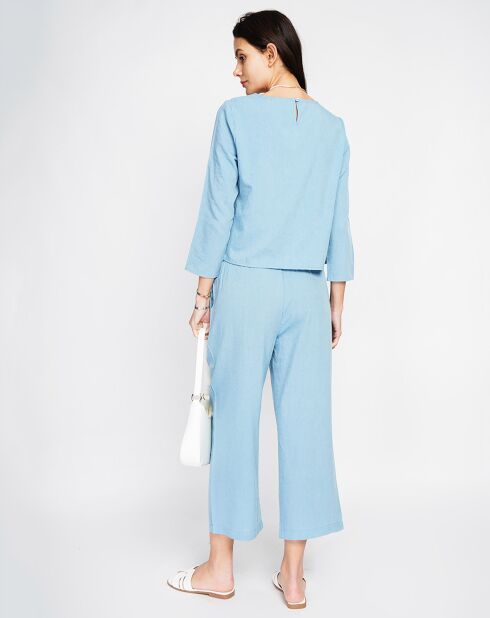Ensemble Top & Pantalon en Lin mélangé azur