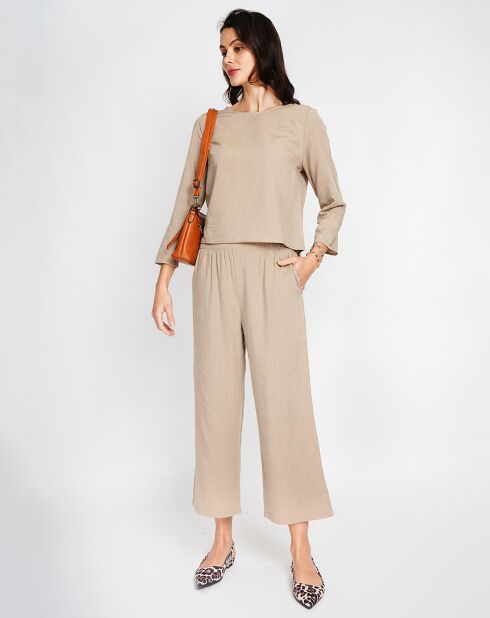 Ensemble Top & Pantalon en Lin mélangé camel