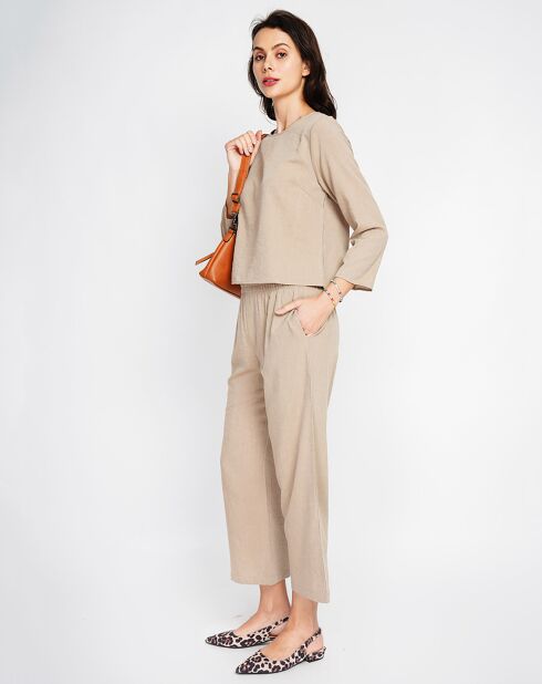 Ensemble Top & Pantalon en Lin mélangé camel