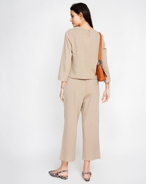 Ensemble Top & Pantalon en Lin mélangé camel