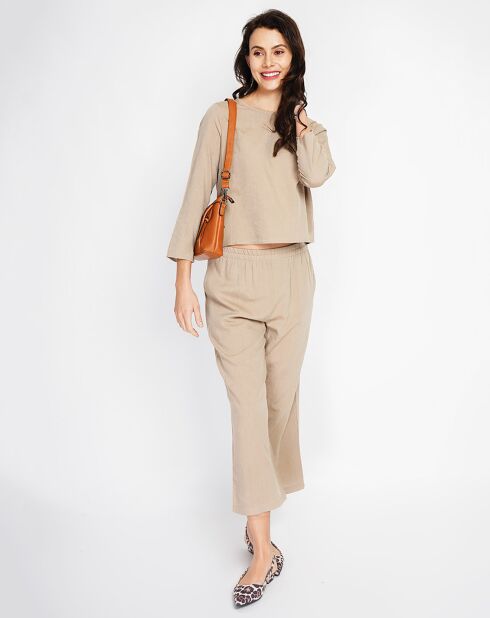 Ensemble Top & Pantalon en Lin mélangé camel