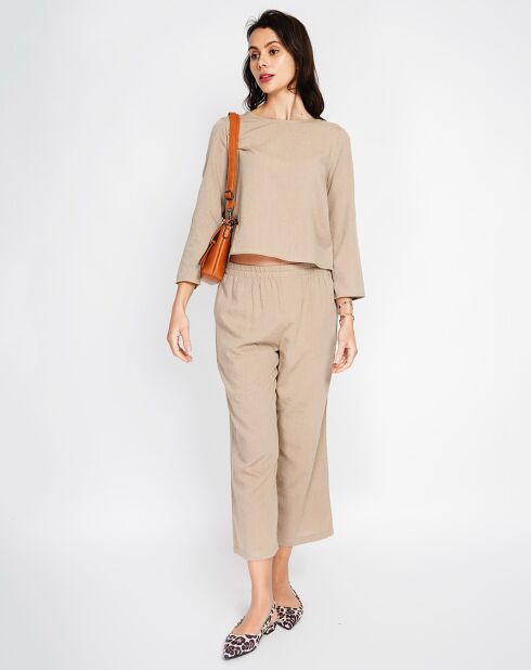 Ensemble Top & Pantalon en Lin mélangé camel