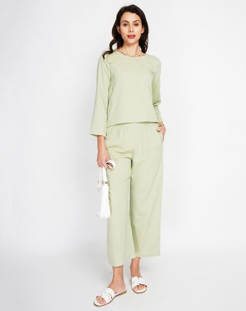 Ensemble Top & Pantalon en Lin mélangé jade