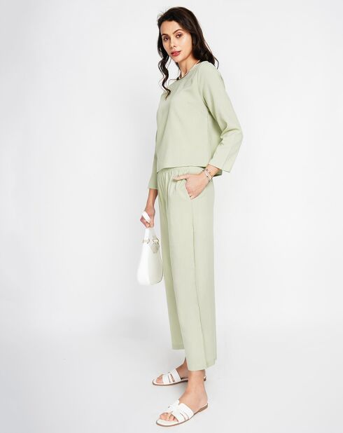 Ensemble Top & Pantalon en Lin mélangé jade