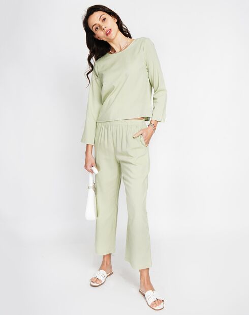 Ensemble Top & Pantalon en Lin mélangé jade