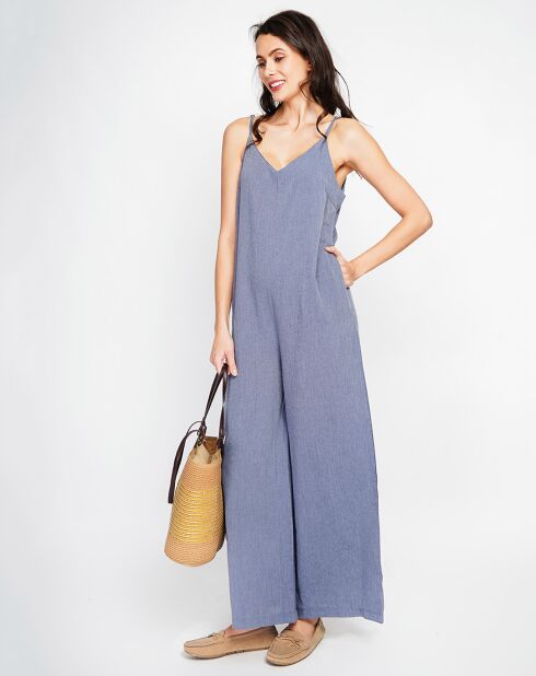 Marineblauwe jeansjumpsuit van linnenmix