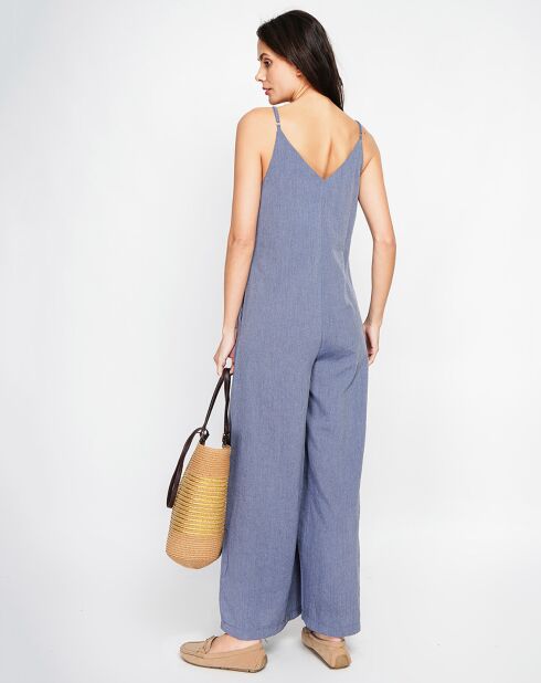 Marineblauwe jeansjumpsuit van linnenmix