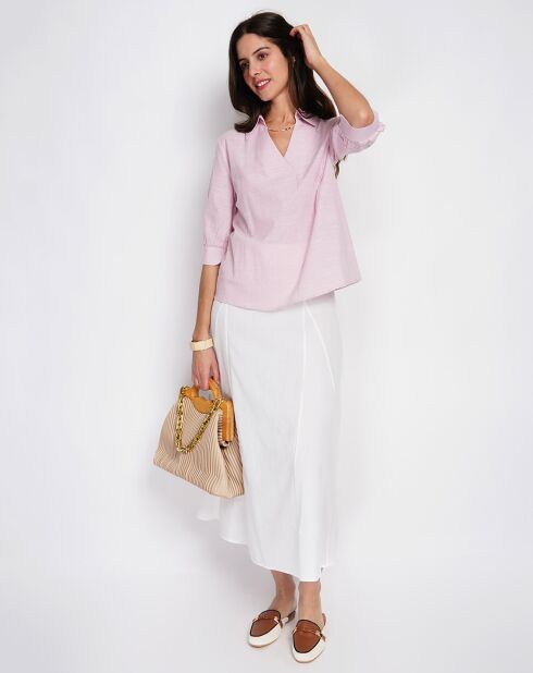 Top en Lin mélangé Justine rose poudre