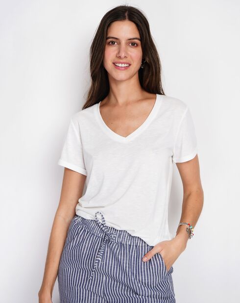 Wit T-shirt van een linnenmix van Cléo