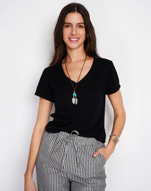 Zwart T-shirt van linnenmix Cléo