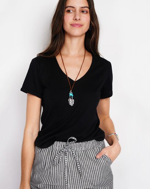 Zwart T-shirt van linnenmix Cléo