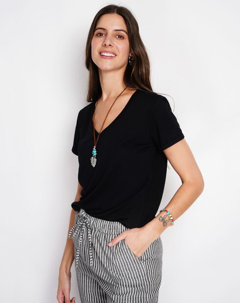 Zwart T-shirt van linnenmix Cléo