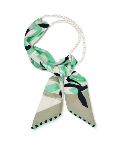 Collier en Perles de culture et Foulard vert