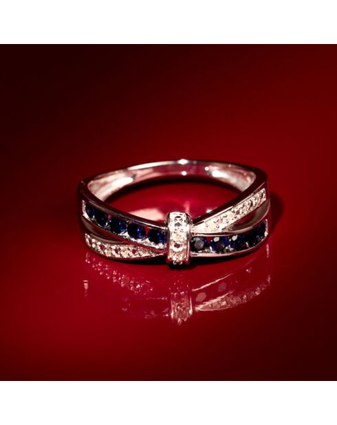 Bague Starky Diamant 0.045 ct & Saphir 0.8 ct or blanc
