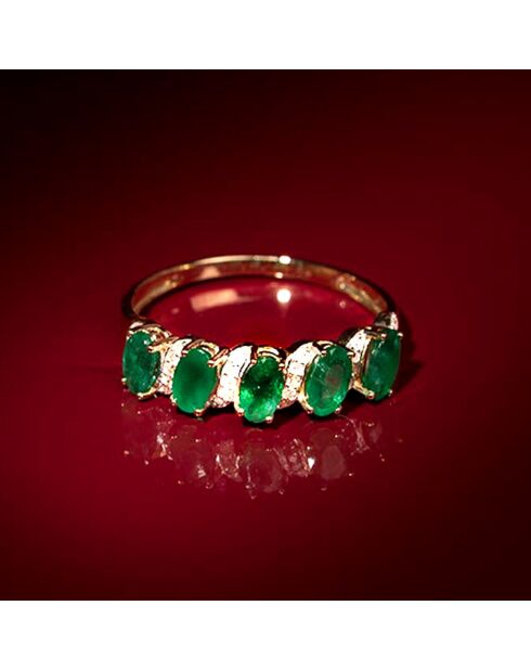 Bague Sambava Diamants 0.105ct & Emeraude 0.38ct Or Jaune