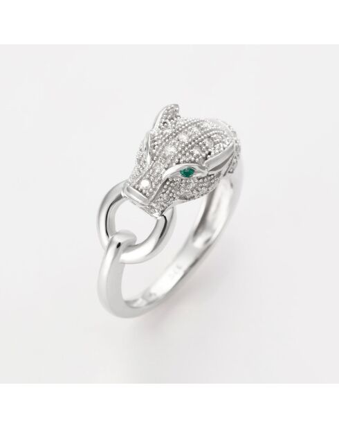 Bague Panthère Étincelante Diamant 0.327 ct & Saphir 0.02 ct or blanc