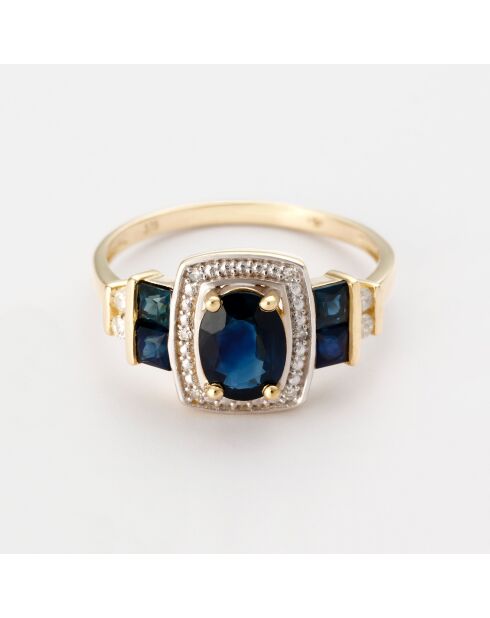 Bague Charmante Diamant 0.084 ct & Saphir 1.69 ct or jaune