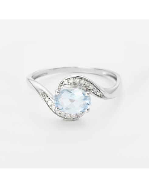 Bague Fleur Diamant 0.061 ct & Topaze 1.034 ct or blanc