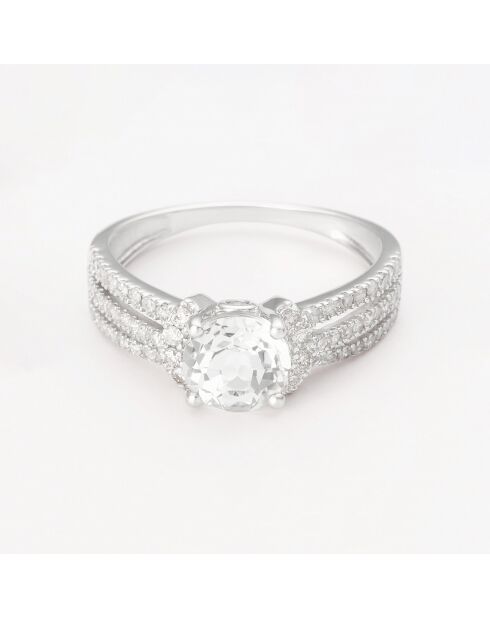 Bague Étincelante Diamant 0.383 ct & Topaze 1.573 ct or blanc