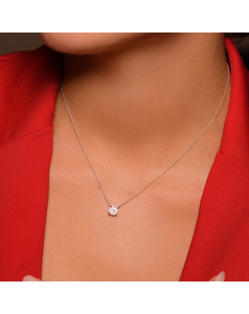 Collar solitario de diamantes delicados en oro blanco de 1 quilate