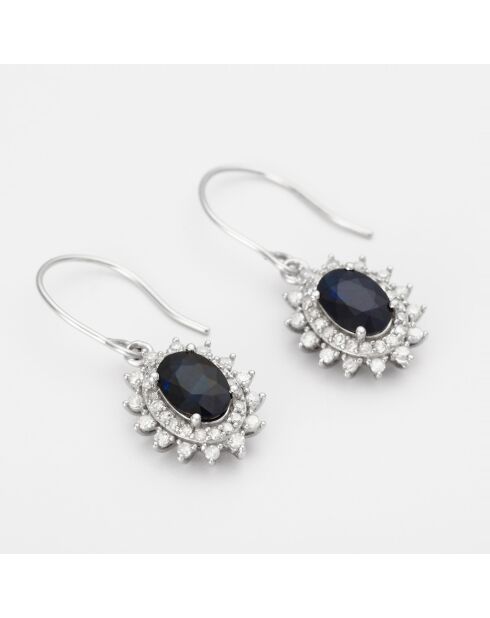 Boucles d'oreilles Stellaire Diamant 0.294 ct & Saphir 1.36 ct or blanc