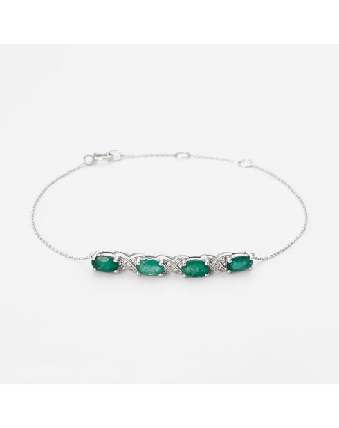 Bracelet Lila Diamant 0.062 ct & Emeraude 2.42 ct or blanc