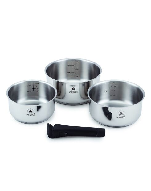 3 Casseroles amovible induction argentées