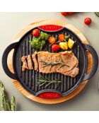Grill ronde en fonte avec support en bois rouge - D.28 cm
