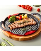 Grill ronde en fonte avec support en bois rouge - D.28 cm