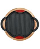 Grill ronde en fonte avec support en bois rouge - D.28 cm