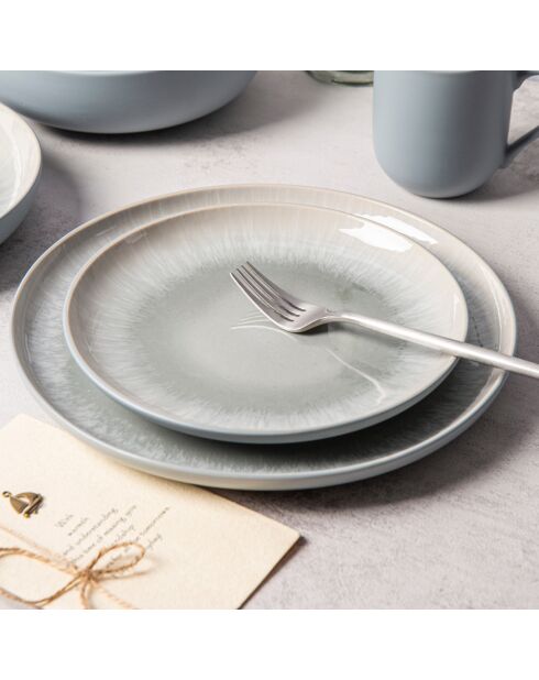 Service de Table en Grès Réactif Iris - 12 Pièces bleu/gris