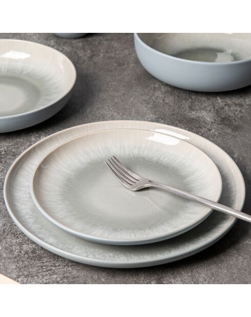 Service de Table en Grès Réactif Iris - 12 Pièces bleu/gris