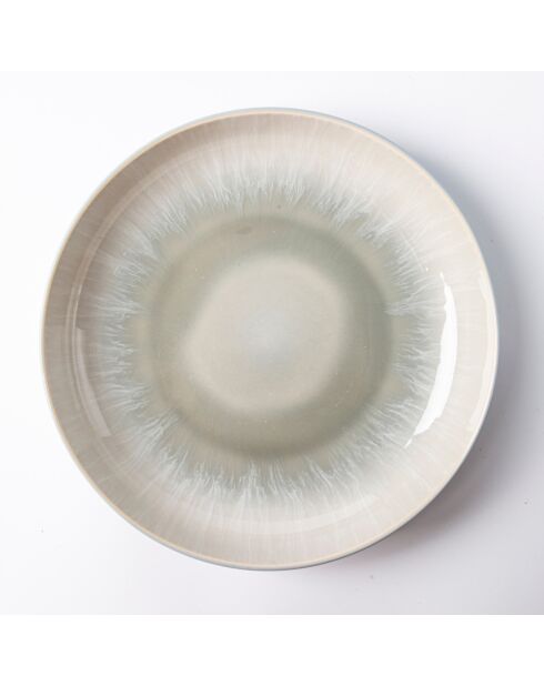 6 platos hondos de gres reactivo con iris azul/gris, 22 cm de diámetro