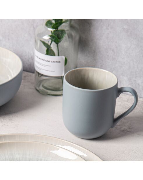 2 Mugs en Grès Réactif Iris bleu/gris - 440 ml