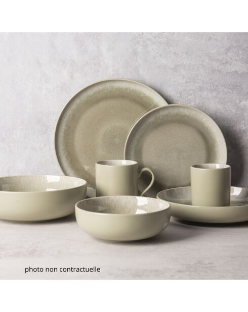 6 Bols en Grès Réactif Iris verts - D.16 cm