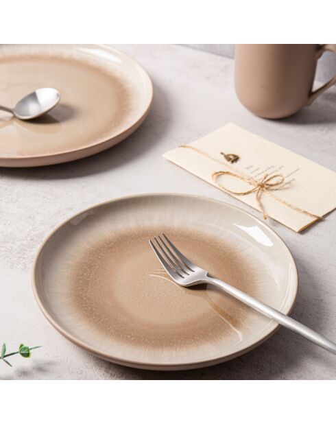 Juego de vajilla de gres reactivo Iris taupe, 12 piezas