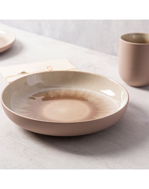 6 Assiettes creuse en Grès Réactif Iris taupe - D.22 cm