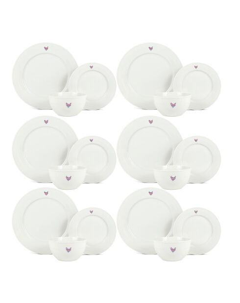 Set de vajilla Gallus de porcelana blanca - 18 piezas