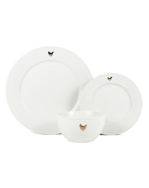 Set de vajilla Gallus de porcelana blanca - 18 piezas