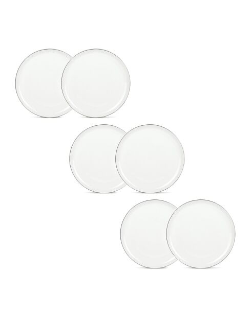 6 platos llanos de porcelana Selene plateados - D.27 cm