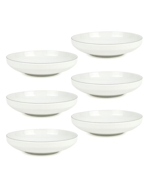 6 platos de sopa de porcelana Selene plateados - D.20 cm