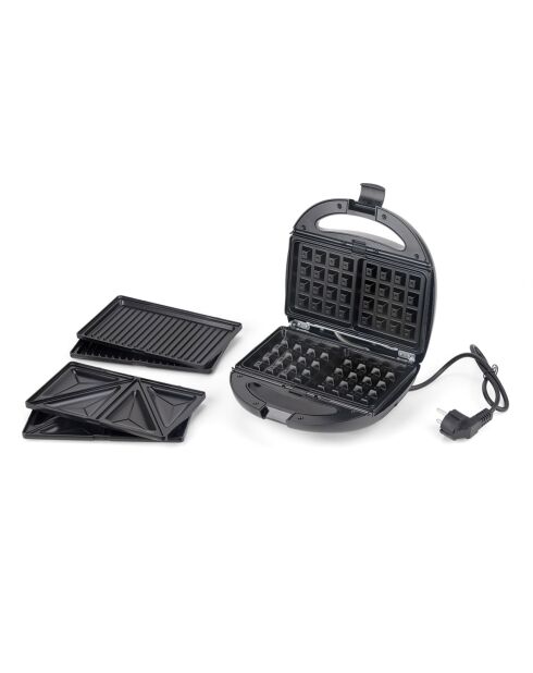 Apparecchio elettrico 3 in 1 (Waffles - Croque Moniser - Grill) nero/argento - 25x24x14,4 cm