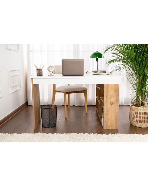 Bureau Vesper blanc/pin - 130x72x50 cm